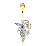 Marquise CZ Flower CZ Cluster Stem Bouquet Navel Belly Button Rings