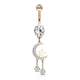 CZ Paved Moon & Star CZ Dangle Navel Belly Button Rings