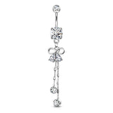 Pear CZ Ribbon With Crystal Chain Dangle Navel Belly Button Rings