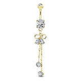 Pear CZ Ribbon With Crystal Chain Dangle Navel Belly Button Rings