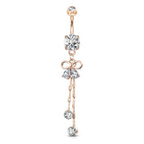 Pear CZ Ribbon With Crystal Chain Dangle Navel Belly Button Rings