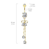 Pear CZ Ribbon With Crystal Chain Dangle Navel Belly Button Rings