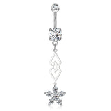 Multi CZ Flower Dangle Surgical Steel Navel Belly Button Rings
