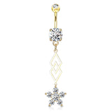 Multi CZ Flower Dangle Surgical Steel Navel Belly Button Rings