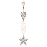 Multi CZ Flower Dangle Surgical Steel Navel Belly Button Rings