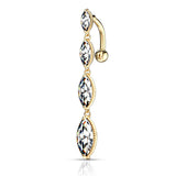Four Marquise CZ Vertical Drop Top 14kt Gold Plated Navel Belly Button Ring