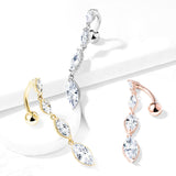 Four Marquise CZ Vertical Drop Top 14kt Gold Plated Navel Belly Button Ring