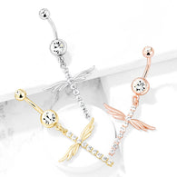 CZ Paved Cross With Wings Dangle Navel Belly Button Ring