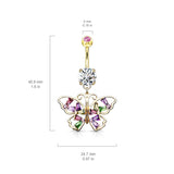 Butterfly With Multi Colored Baguette CZ Wing Dangle Navel Belly Button Ring