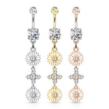 Enamel Flower CZ Dangle 14kt Gold Plated Navel Belly Button Ring