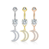 Multi CZ Paved Crescent Dangle Belly Button Navel Rings