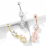 CZ Owl With Heart Shaped Dangle Navel Belly Button Ring