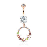 AB Crystal Flower And Colored Gem Set Circle Dangle Navel Belly Button Ring