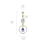 Rose Gold CZ Paved Circle With Pear Shaped 2 Tone Stone Dangle Belly Button Navel Rings