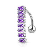 8 Baguette CZ Top Drop Style Navel Belly Button Ring