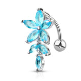 Marquise CZ Flower & CZ Vines Top Drop Style Navel Belly Button Ring
