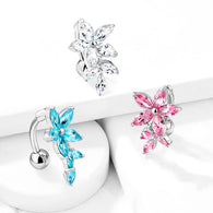 Marquise CZ Flower & CZ Vines Top Drop Style Navel Belly Button Ring