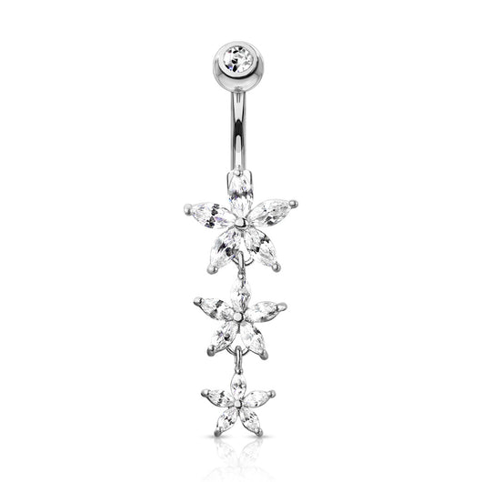 Triple Marquise CZ Flowers Dangle Belly Button Navel Rings