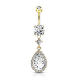 Large Tear CZ Shape Dangle 14kt Gold Plated Navel Belly Button Ring