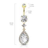 Large Tear CZ Shape Dangle 14kt Gold Plated Navel Belly Button Ring