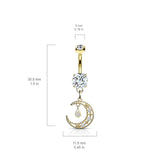CZ Paved Crescent Moon Dangle Navel Belly Button Ring