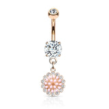 Pink Enamel Cluster CZ Around Dangle Navel Belly Button Ring
