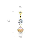 Pink Enamel Cluster CZ Around Dangle Navel Belly Button Ring