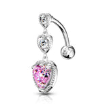 Triple Heart Vertical Drop Dangle Navel Belly Button Ring