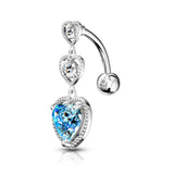Triple Heart Vertical Drop Dangle Navel Belly Button Ring