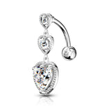 Triple Heart Vertical Drop Dangle Navel Belly Button Ring