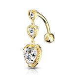 Triple Heart Vertical Drop Dangle Navel Belly Button Ring