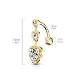 Triple Heart Vertical Drop Dangle Navel Belly Button Ring