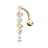 Opalite Crystal Stone Enamel Flowers Top Drop Dangle Navel Belly Button Ring