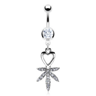Pot Leaf Dangle CZ Belly Button Navel Rings