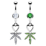 Pot Leaf Dangle CZ Belly Button Navel Rings