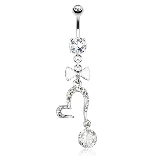 Open Heart And Bow Tie Dangle Navel Belly Button Rings