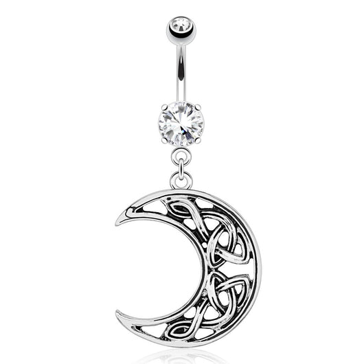 Crescent Moon Dangle Surgical Steel Navel Belly Button Ring