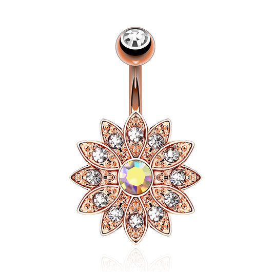 CZ Flower 14kt Rose Gold Plated Navel Belly Button Ring