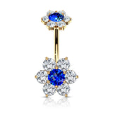 CZ Flower With Internally Threaded Top Dangle Navel Belly Button Ring