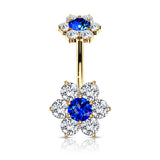 CZ Flower With Internally Threaded Top Dangle Navel Belly Button Ring