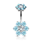 CZ Flower With Internally Threaded Top Dangle Navel Belly Button Ring