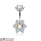 CZ Flower With Internally Threaded Top Dangle Navel Belly Button Ring