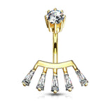 Internally Threaded Top Princess Cut CZ Fan Navel Belly Button Ring