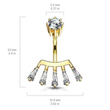 Internally Threaded Top Princess Cut CZ Fan Navel Belly Button Ring