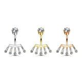 Internally Threaded Top Princess Cut CZ Fan Navel Belly Button Ring
