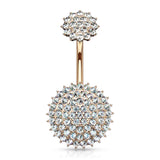 Internally Threaded Top CZ Paved Round Shields Navel Belly Button Ring