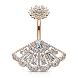 CZ Paved Vintage Fan Internally Threaded Navel Belly Button Ring