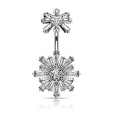 Double Tiered Baguette CZ Flower Internally Threaded Navel Belly Button Ring