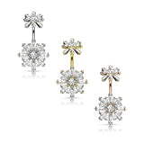 Double Tiered Baguette CZ Flower Internally Threaded Navel Belly Button Ring