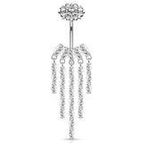 CZ Chandelier Internally Threaded Top CZ Flower Dangle Navel Belly Button Ring